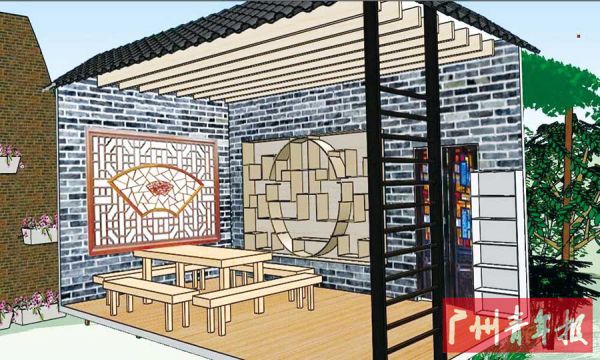 改造效果图一:增加西关花窗、趟栊门等元素。