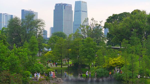 城央绿地,繁华闹市与清幽山林相邻,尽显人与自然和谐共生