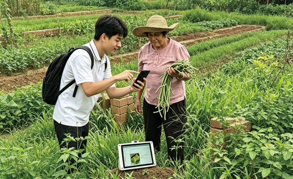 团队成员向农户介绍智慧系统使用方法