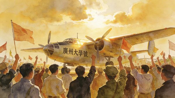 广州青年师生筹集资金为国捐献“广州大学号”战斗机(图片由AI辅助生成)