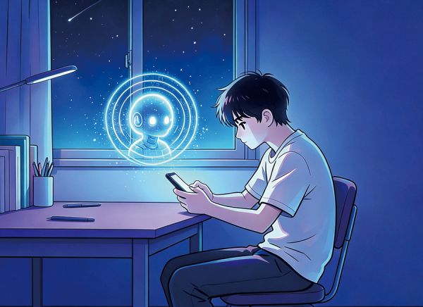 越来越多青年选择向AI倾诉(图片由AI辅助生成)